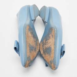 Salvatore Ferragamo Light Blue Leather Viva Bow Ballet Flats Size 36.5