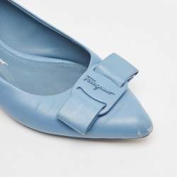 Salvatore Ferragamo Light Blue Leather Viva Bow Ballet Flats Size 36.5