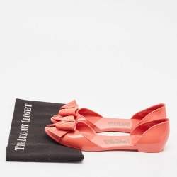 Salvatore Ferragamo Coral Pink Jelly Barbados Bow Ballet Flats Size 39.5