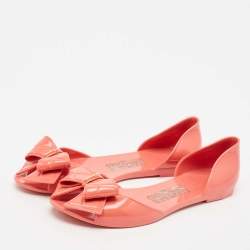 Salvatore Ferragamo Coral Pink Jelly Barbados Bow Ballet Flats Size 39.5