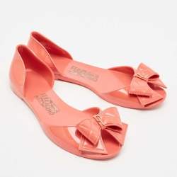 Salvatore Ferragamo Coral Pink Jelly Barbados Bow Ballet Flats Size 39.5