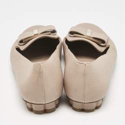 Salvatore Ferragamo Beige Leather Bow Smoking Slippers Size 37