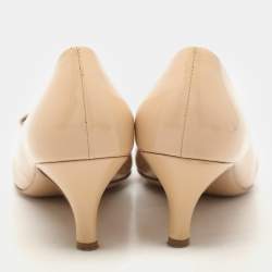 Salvatore Ferragamo Beige Patent Leather Vara Bow Pumps Size 38.5