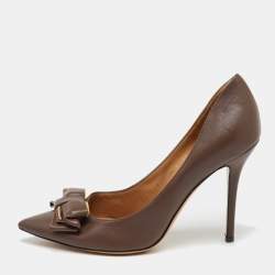 Pre Owned Salvatore Ferragamo Brown Leather Bow Pointed Toe Pumps Size 39