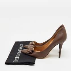 Pre Owned Salvatore Ferragamo Brown Leather Bow Pointed Toe Pumps Size 39