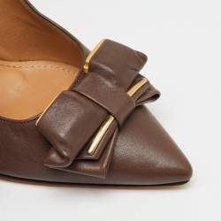 Pre Owned Salvatore Ferragamo Brown Leather Bow Pointed Toe Pumps Size 39