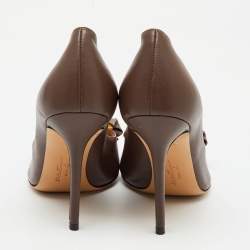 Pre Owned Salvatore Ferragamo Brown Leather Bow Pointed Toe Pumps Size 39