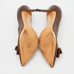 Pre Owned Salvatore Ferragamo Brown Leather Bow Pointed Toe Pumps Size 39