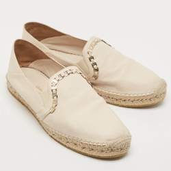 Salvatore Ferragamo Cream Leather Chain Espadrille Flats Size 39.5