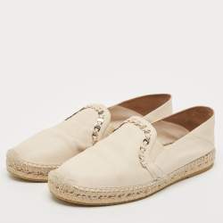 Salvatore Ferragamo Cream Leather Chain Espadrille Flats Size 39.5