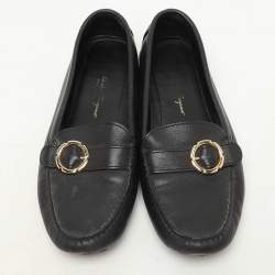 Salvatore Ferragamo Black Leather Buckle Loafers Size 39