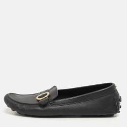 Salvatore Ferragamo Black Leather Buckle Loafers Size 39