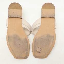Salvatore Ferragamo Light Beige Leather Gancini Thong Flats Size 38.5