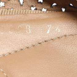 Salvatore Ferragamo Beige Patent Leather Laser Cut Vara Bow Ballet Flats Size 38