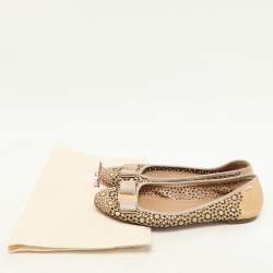 Salvatore Ferragamo Beige Patent Leather Laser Cut Vara Bow Ballet Flats Size 38
