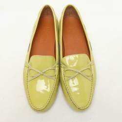 Salvatore Ferragamo Green Patent Leather Bow Loafers Size 40