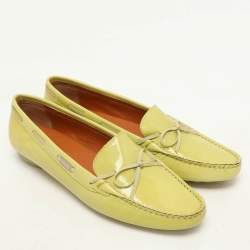 Salvatore Ferragamo Green Patent Leather Bow Loafers Size 40