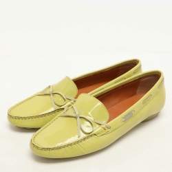 Salvatore Ferragamo Green Patent Leather Bow Loafers Size 40