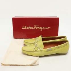 Salvatore Ferragamo Green Patent Leather Bow Loafers Size 40