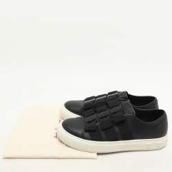 Salvatore Ferragamo Black Leather Vara Bow Trio Slip On Sneakers Size 38.5