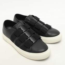 Salvatore Ferragamo Black Leather Vara Bow Trio Slip On Sneakers Size 38.5
