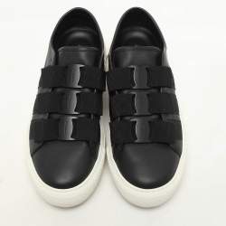 Salvatore Ferragamo Black Leather Vara Bow Trio Slip On Sneakers Size 38.5