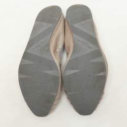 Salvatore Ferragamo Metallic Beige Suede Vara Bow Scrunch Ballet Flats Size 38
