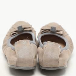 Salvatore Ferragamo Metallic Beige Suede Vara Bow Scrunch Ballet Flats Size 38
