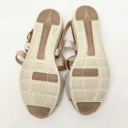 Salvatore Ferragamo Beige/Gold Canvas and Leather Gancini Platform Sandals Size 39