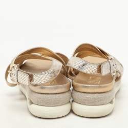 Salvatore Ferragamo Beige/Gold Canvas and Leather Gancini Platform Sandals Size 39