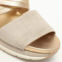 Salvatore Ferragamo Beige/Gold Canvas and Leather Gancini Platform Sandals Size 39