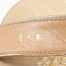 Salvatore Ferragamo Beige/Gold Canvas and Leather Gancini Platform Sandals Size 39