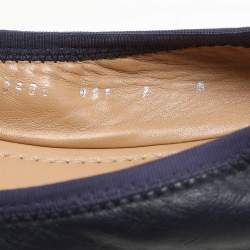 Salvatore Ferragamo Navy Blue Leather Vara Bow Ballet Flats Size 37.5