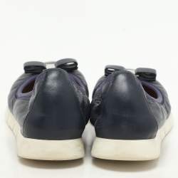 Salvatore Ferragamo Navy Blue Leather Vara Bow Ballet Flats Size 37.5
