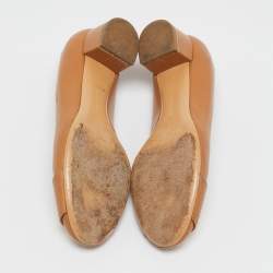 Salvatore Ferragamo Brown Leather Fiamma Keyhole Block Heel Pumps Size 40