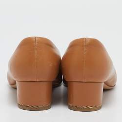 Salvatore Ferragamo Brown Leather Fiamma Keyhole Block Heel Pumps Size 40