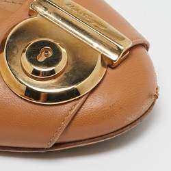 Salvatore Ferragamo Brown Leather Fiamma Keyhole Block Heel Pumps Size 40