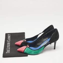Pre Owned Salvatore Ferragamo Multicolor Lizard Leather and Ostrich Leather Cut Out Pumps Size 40