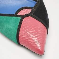 Pre Owned Salvatore Ferragamo Multicolor Lizard Leather and Ostrich Leather Cut Out Pumps Size 40