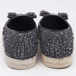 Salvatore Ferragamo Grey Tweed Novello Slip On Sneakers Size 37.5