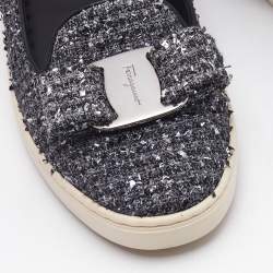 Salvatore Ferragamo Grey Tweed Novello Slip On Sneakers Size 37.5