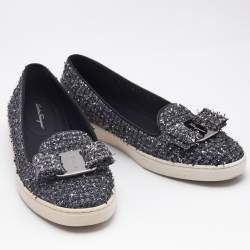 Salvatore Ferragamo Grey Tweed Novello Slip On Sneakers Size 37.5
