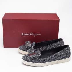Salvatore Ferragamo Grey Tweed Novello Slip On Sneakers Size 37.5