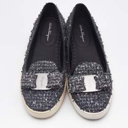 Salvatore Ferragamo Grey Tweed Novello Slip On Sneakers Size 37.5