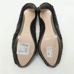 Pre Owned Salvatore Ferragamo Black Satin and Sequins Embellished Peep Toe Pumps Size 40