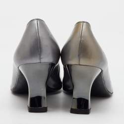 Pre Owned Salvatore Ferragamo Grey Leather Round Toe Pumps Size 40.5