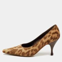 Pre Owned Salvatore Ferragamo Beige/Brown Animal Print Calf Hair Pumps Size 37.5