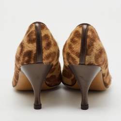 Pre Owned Salvatore Ferragamo Beige/Brown Animal Print Calf Hair Pumps Size 37.5