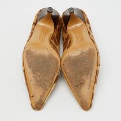 Pre Owned Salvatore Ferragamo Beige/Brown Animal Print Calf Hair Pumps Size 37.5