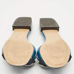 Salvatore Ferragamo Blue Leather Gancini Flat Slides Size 39.5